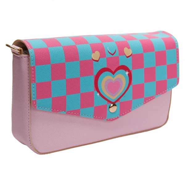 MUMUSO Umhängetasche aus Kunstleder mit Herz und Magnetverschluss, pink – praktische Crossbody Bag für Kinder.