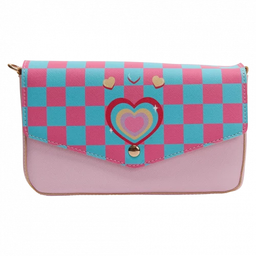 MUMUSO Umhängetasche aus Kunstleder mit Herz und Magnetverschluss, pink – praktische Crossbody Bag für Kinder.