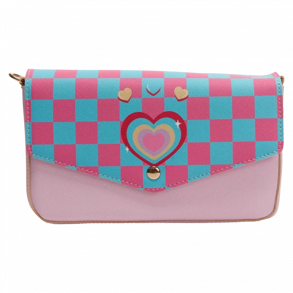 MUMUSO Umhängetasche aus Kunstleder mit Herz und Magnetverschluss, pink – praktische Crossbody Bag für Kinder.