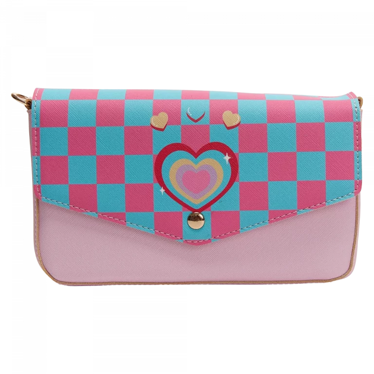 MUMUSO Umhängetasche aus Kunstleder mit Herz und Magnetverschluss, pink – praktische Crossbody Bag für Kinder.