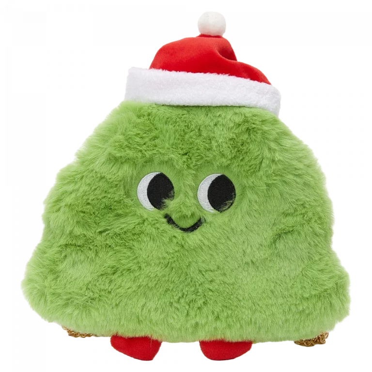 MUMUSO Umhängetasche Plüsch für Kinder, grün, in Form eines Weihnachtsbaums mit roter Mütze – ideale Weihnachtsbaum-Tasche.