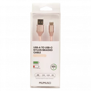 MUMUSO USB-A-auf-USB-C-Kabel, geflochtenes Nylon, 2 m (Roségold) – stabiles USB-C Kabel für schnelles Laden von Smartphones.