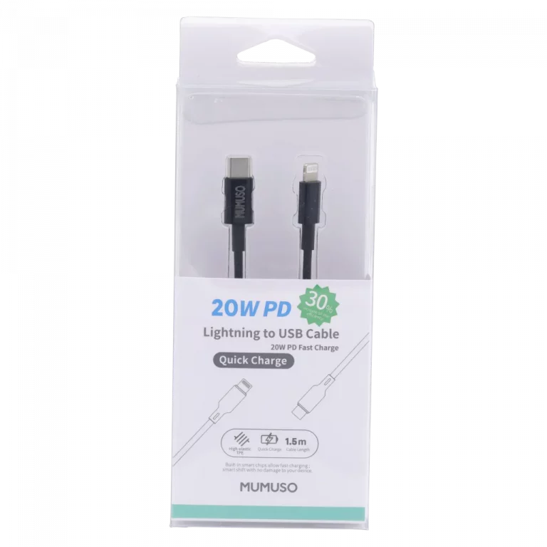 MUMUSO USB-C-auf-Lightning-Ladekabel aus TPE, 1,5 m (Schwarz) – USB-C-auf-Lightning-Kabel für schnelles Laden.