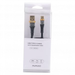 MUMUSO USB-C-Kabel aus TPE mit transparenter Hülle, 1 m (Schwarz) – flexibles USB-C-Ladekabel für Smartphones.