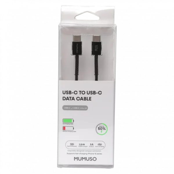 MUMUSO USB-C Kabel aus TPE, 1,5 m (Schwarz) – schnelles USB-C Datenkabel für Smartphones und Tablets mit 3A Ladeleistung.