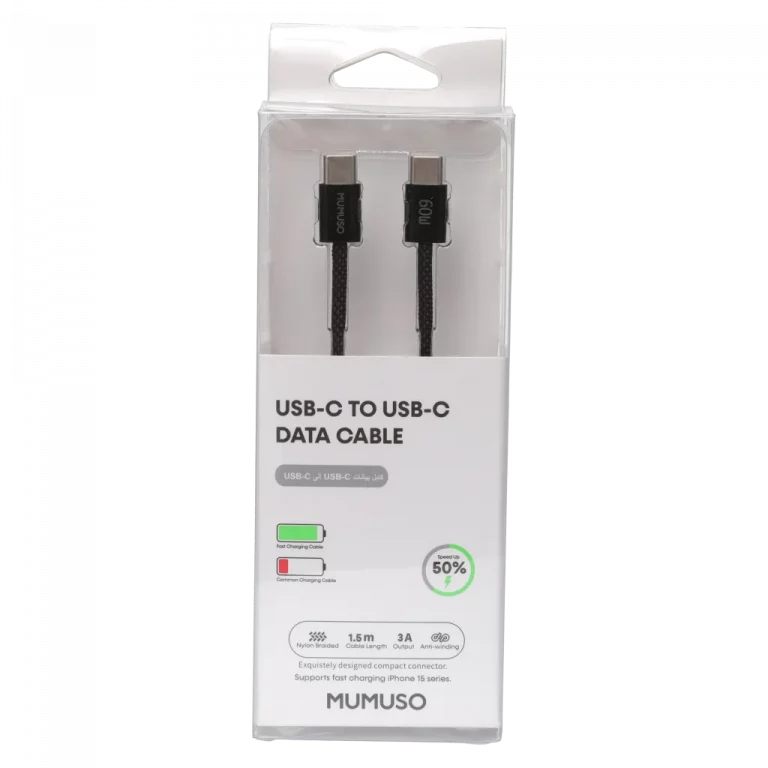 MUMUSO USB-C Kabel aus TPE, 1,5 m (Schwarz) – schnelles USB-C Datenkabel für Smartphones und Tablets mit 3A Ladeleistung.