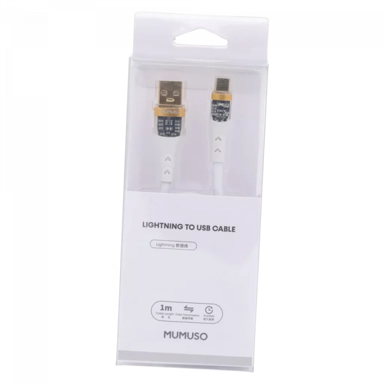 MUMUSO USB-C Kabel TPE, 1 m (Weiß) mit transparentem Stecker – langlebiges Ladekabel für Handy und Tablet.