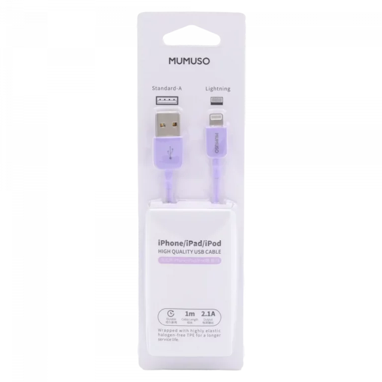 MUMUSO USB Kabel für iPhone, 1 m, TPE Ummantelung in Lila – starkes, flexibles Ladekabel mit Lightning Anschluss.