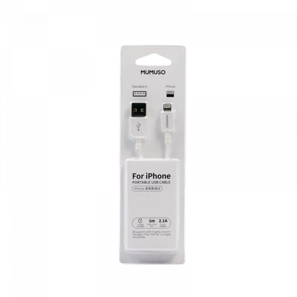 MUMUSO USB-Ladekabel für iPhone aus TPE, ABS und Aluminiumlegierung, 1 m (weiß) – robustes iPhone Ladekabel.