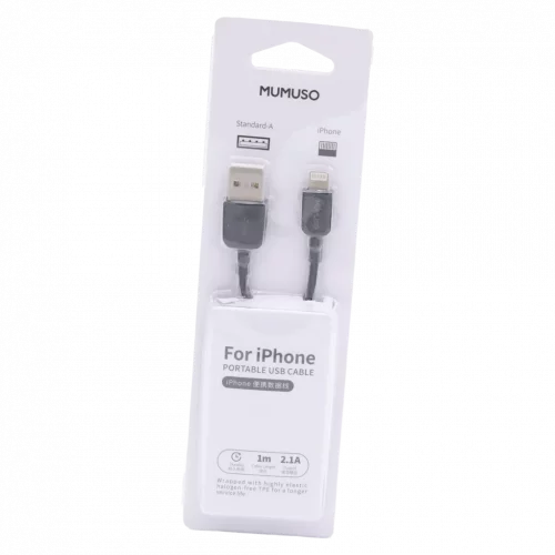 MUMUSO iPhone Ladekabel, 1 m lang aus TPE und Aluminiumlegierung (Schwarz) – flexibles USB Kabel für unterwegs.