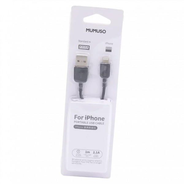 MUMUSO iPhone Ladekabel, 1 m lang aus TPE und Aluminiumlegierung (Schwarz) – flexibles USB Kabel für unterwegs.