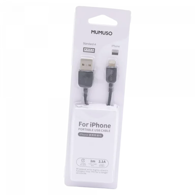 MUMUSO iPhone Ladekabel, 1 m lang aus TPE und Aluminiumlegierung (Schwarz) – flexibles USB Kabel für unterwegs.