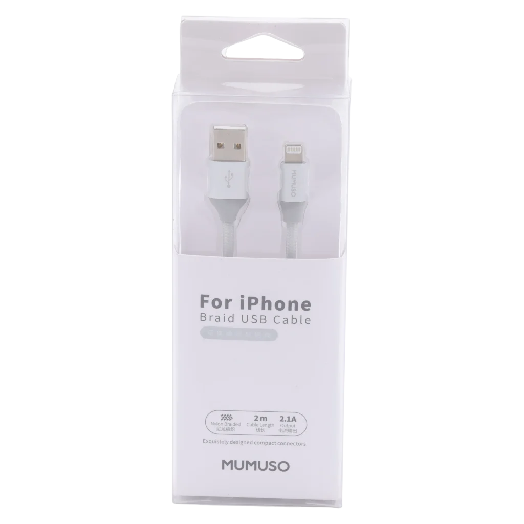 mumuso_usb-ladekabel_tpe_2m_silber_2.webp MUMUSO USB-Ladekabel 2 m aus TPE mit Lightning-Anschluss (silber) – iPhone Kabel für schnelle Datenübertragung.