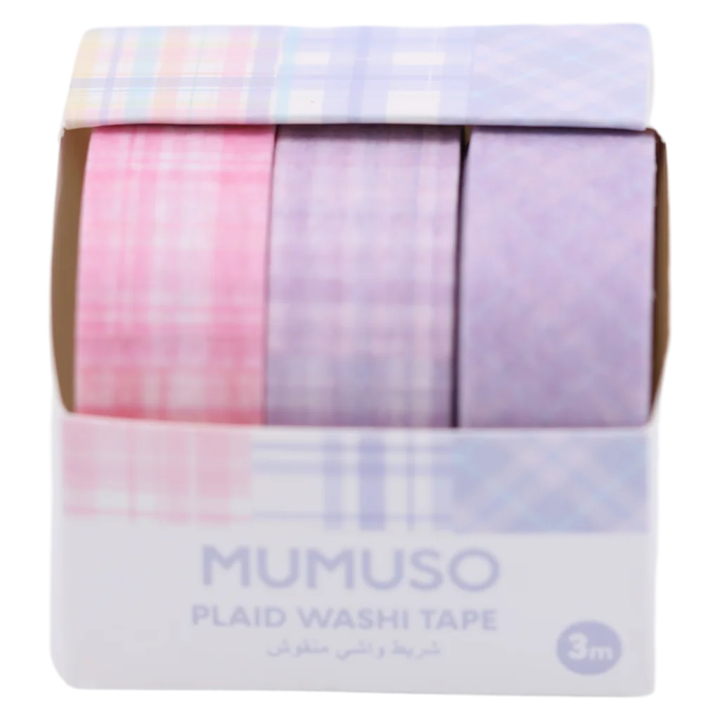 MUMUSO Washi Tape 3er-Set mit Karo, 15 mm × 3 m, ideal als Bastelzubehör für kreative DIY-Projekte und Scrapbooking.