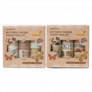 MUMUSO Washi Tape Set mit Schmetterlings- und Natur-Prints, 20-teilig, vielseitig einsetzbar als Dekorband fürs Scrapbooking.