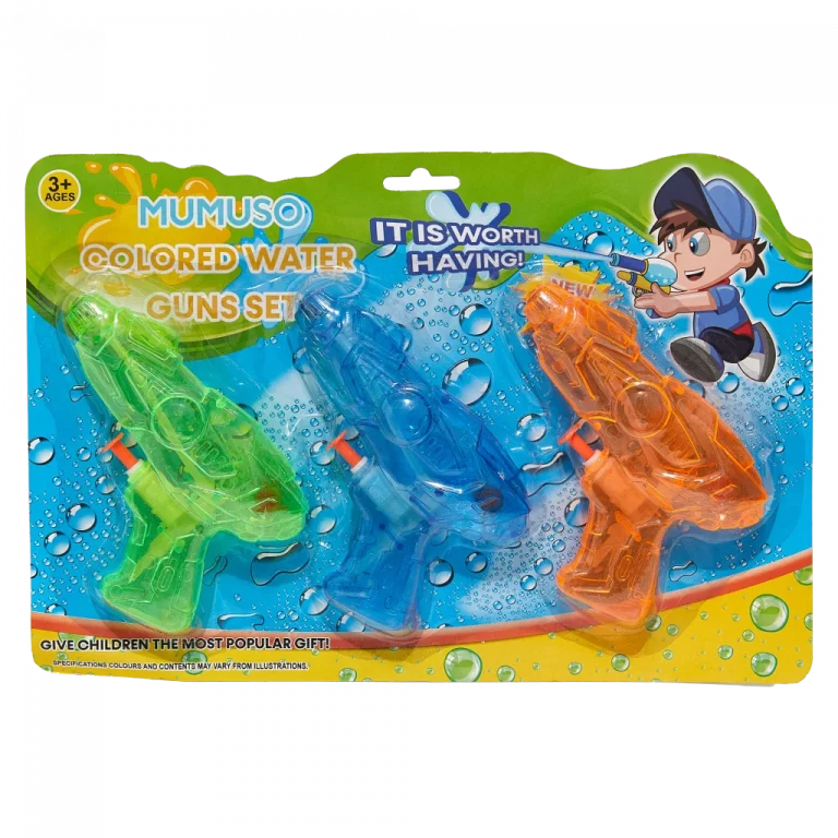 MUMUSO Wasserpistolen-Set aus robustem PS, 3-teilig für Kinder ab 3 Jahren – buntes Sommerspielzeug für draußen.