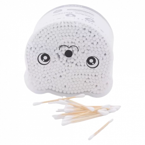 MUMUSO Wattestäbchen mit Bambusstiel, 500 Stück in Box mit Panda, ideal für empfindliche Haut und tägliche Reinigung.