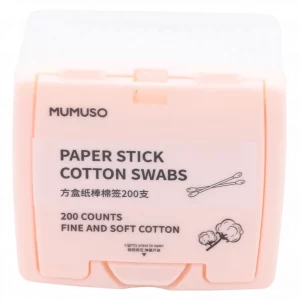 MUMUSO Wattestäbchen mit Papierschaft, 200 Stück in Weiß – hygienisch verpackte Wattestäbchen für Make-up und tägliche Reinigung.