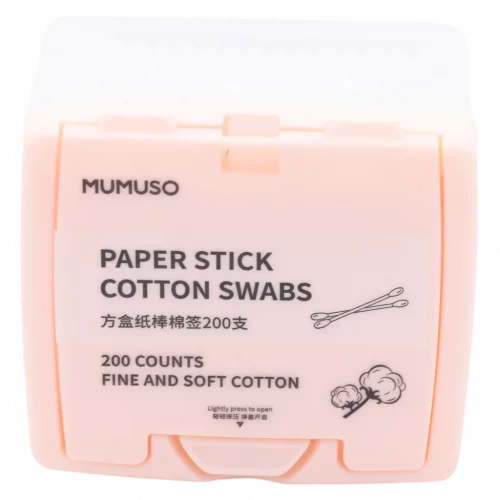 MUMUSO Wattestäbchen mit Papierschaft, 200 Stück in Weiß – hygienisch verpackte Wattestäbchen für Make-up und tägliche Reinigung.