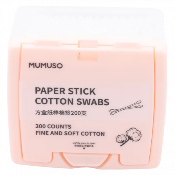 MUMUSO Wattestäbchen mit Papierschaft, 200 Stück in Weiß – hygienisch verpackte Wattestäbchen für Make-up und tägliche Reinigung.