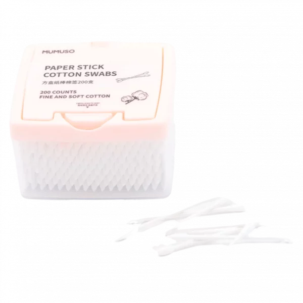 MUMUSO Wattestäbchen mit Papierschaft, 200 Stück in Weiß – hygienisch verpackte Wattestäbchen für Make-up und tägliche Reinigung.