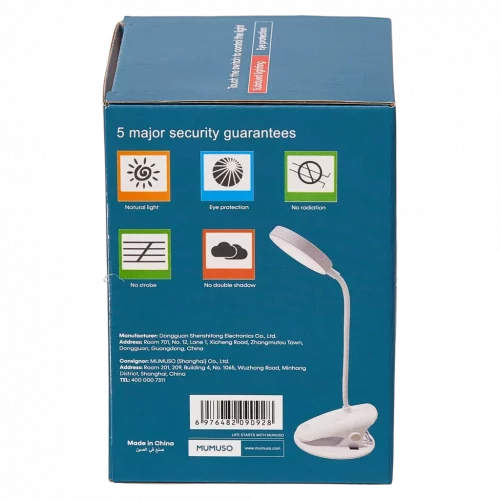 MUMUSO wiederaufladbare weiße Tischlampe aus ABS mit Clip, Touchsensor – praktische flexible Tischlampe für Zuhause.