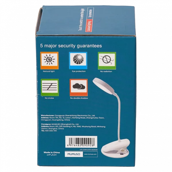 MUMUSO wiederaufladbare weiße Tischlampe aus ABS mit Clip, Touchsensor – praktische flexible Tischlampe für Zuhause.