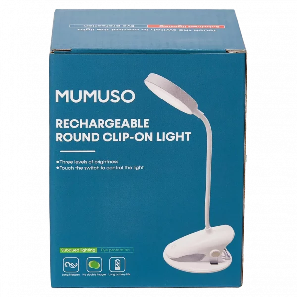 MUMUSO wiederaufladbare weiße Tischlampe aus ABS mit Clip, Touchsensor – praktische flexible Tischlampe für Zuhause.