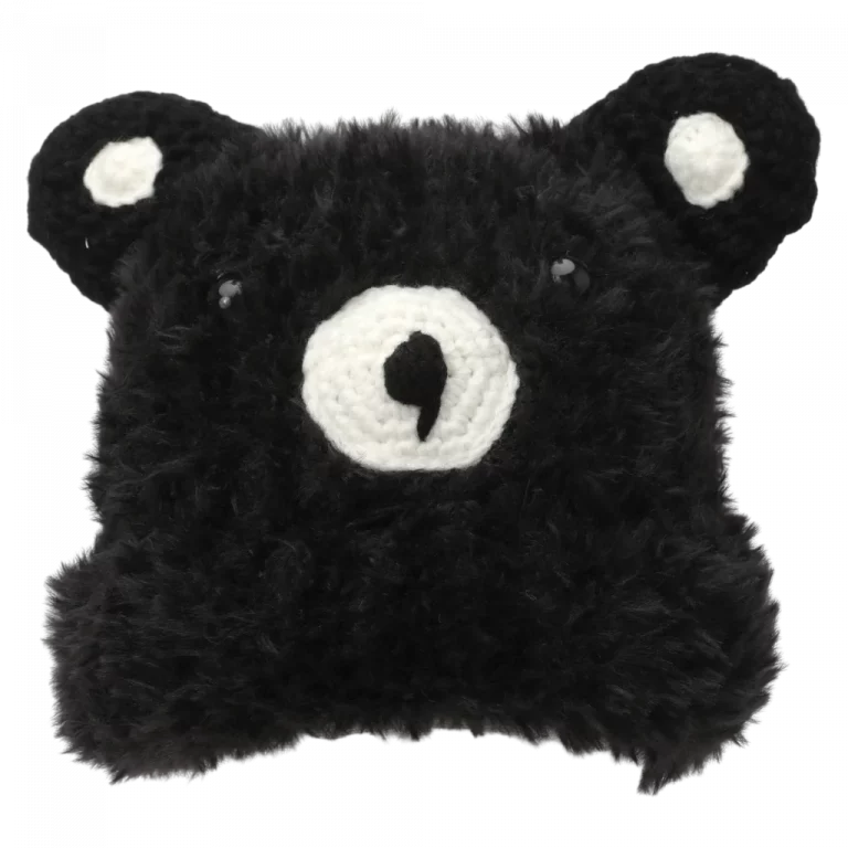 MUMUSO Wintermütze Beanie für Kinder mit Plüsch-Bär, schwarz – kuschelige warme Mütze für kalte Tage.