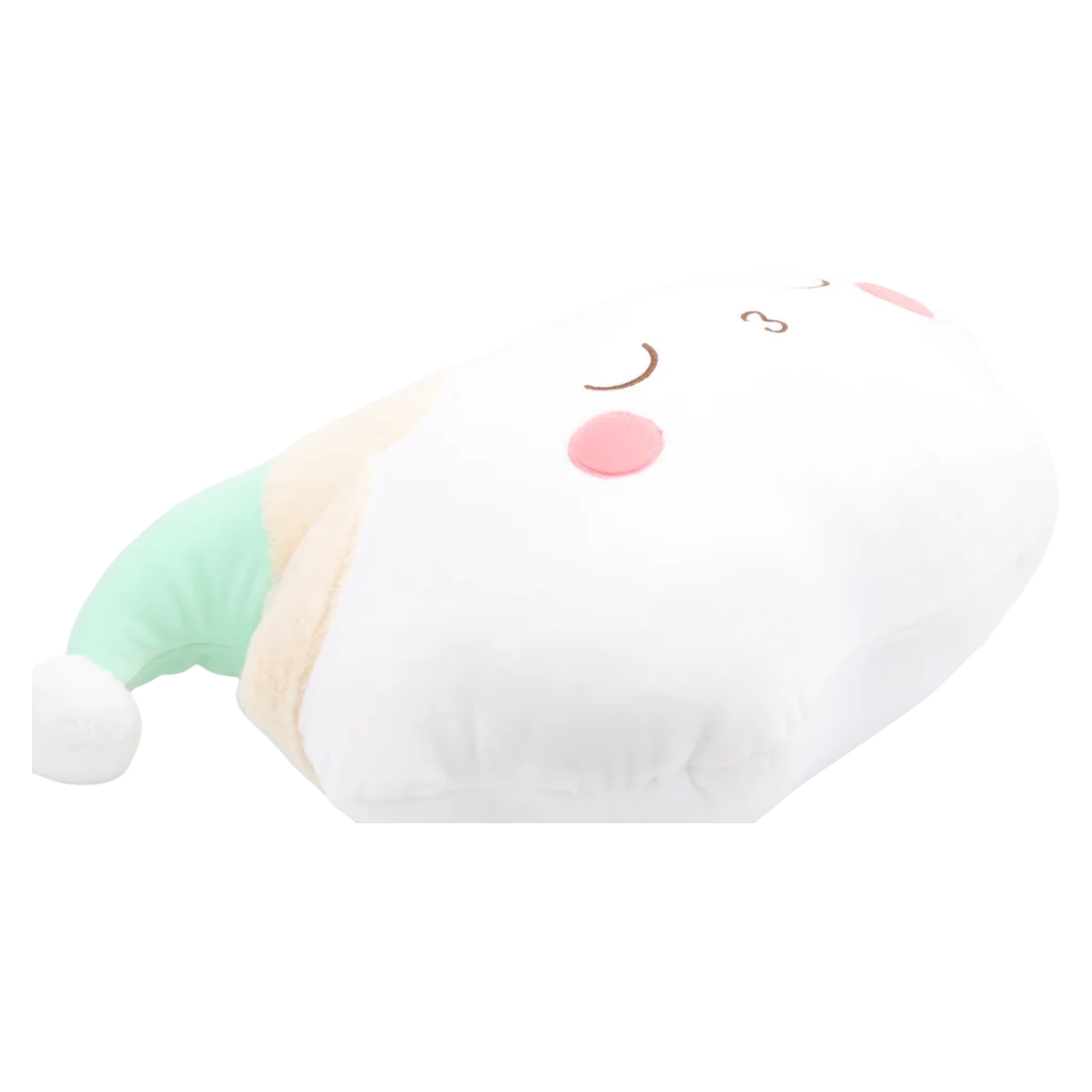 MUMUSO Wolkenkissen Plüsch mit Gesicht und Mütze in Weiß/Mint – weiches Kuschelkissen für Kinder und Erwachsene.