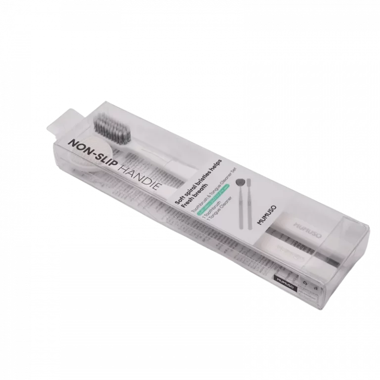 MUMUSO Zahnbürsten-Set mit Zungenreiniger, weiche Borsten, weiß – ideales Mundpflege Set für frischen Atem im Alltag.