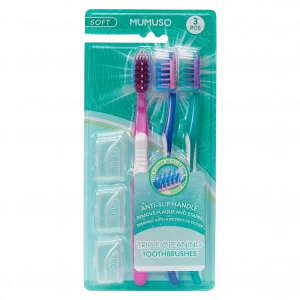MUMUSO Zahnbürsten Set, 3er-Pack mit ergonomischem Griff (Pink) – praktische Zahnbürste für Erwachsene im Alltag.
