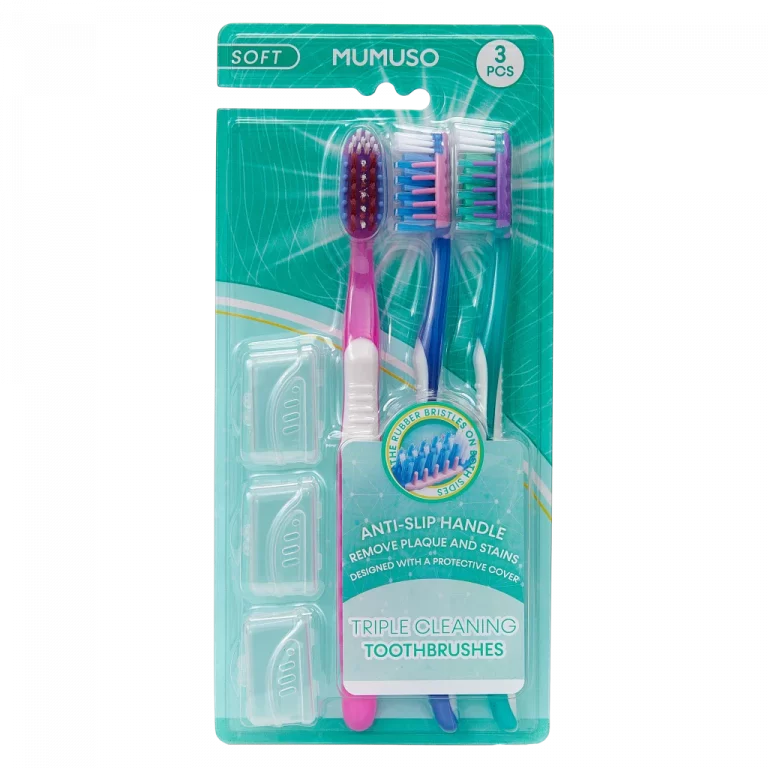 MUMUSO Zahnbürsten Set, 3er-Pack mit ergonomischem Griff (Pink) – praktische Zahnbürste für Erwachsene im Alltag.