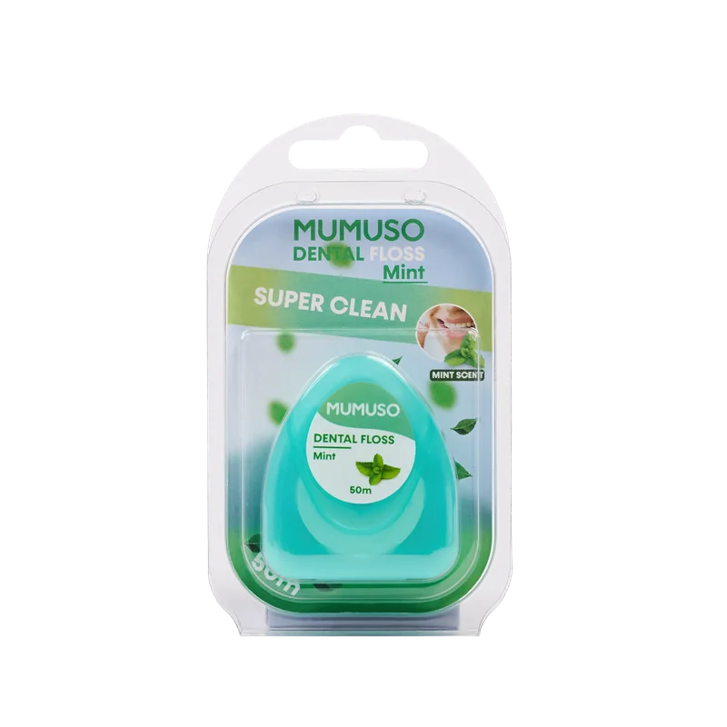 mumuso_zahnseide_mint_50m_tuerkis.webp MUMUSO Zahnseide mit Minzgeschmack, 50 m (Türkis) für gründliche Mundhygiene – ideal zur Reinigung der Zahnzwischenräume.