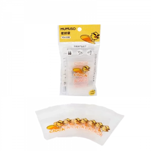 MUMUSO Ziplock-Beutel, extra klein, aus PE, transparent, 30 Stück – BPA-freie Aufbewahrungsbeutel mit Cluck-Print.