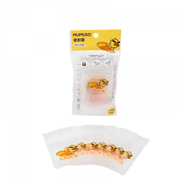 MUMUSO Ziplock-Beutel, extra klein, aus PE, transparent, 30 Stück – BPA-freie Aufbewahrungsbeutel mit Cluck-Print.