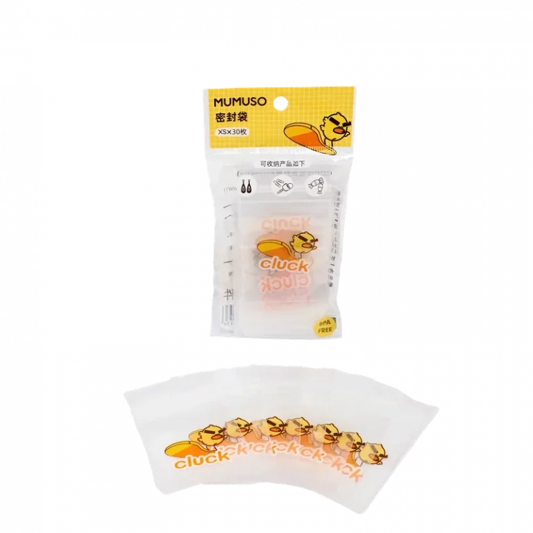 MUMUSO Ziplock-Beutel, extra klein, aus PE, transparent, 30 Stück – BPA-freie Aufbewahrungsbeutel mit Cluck-Print.