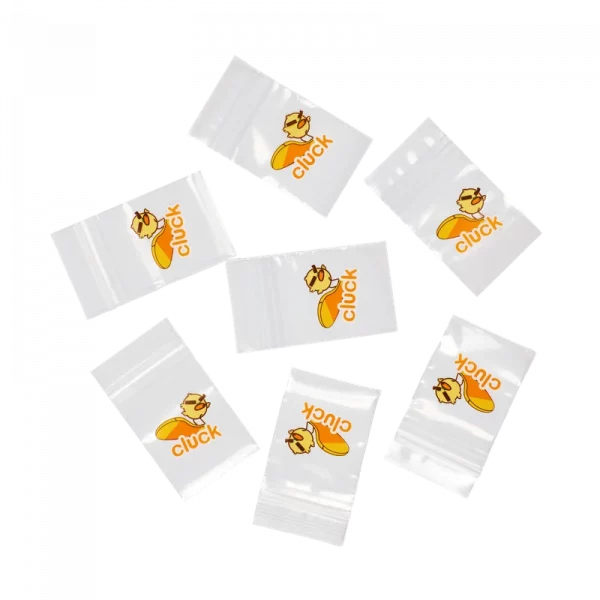 MUMUSO Ziplock-Beutel, extra klein, aus PE, transparent, 30 Stück – BPA-freie Aufbewahrungsbeutel mit Cluck-Print.