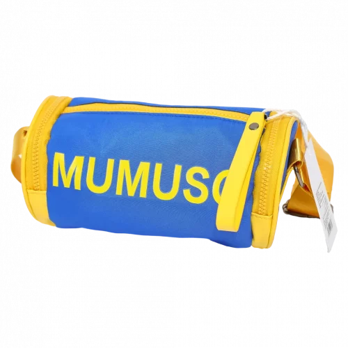 MUMUSO zylindrische Umhängetasche für Kinder aus Nylonstoff in Blau und Gelb – leichte Schultertasche für Alltag.