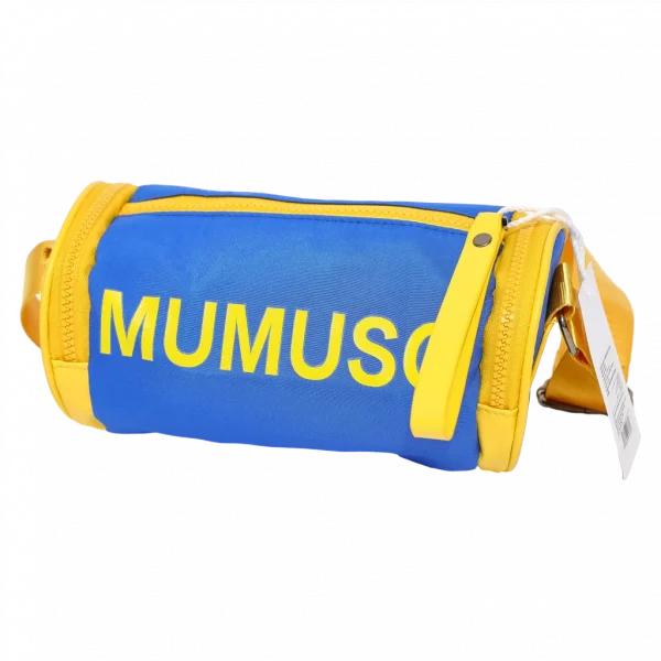 MUMUSO zylindrische Umhängetasche für Kinder aus Nylonstoff in Blau und Gelb – leichte Schultertasche für Alltag.