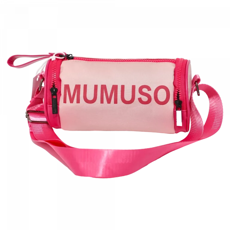MUMUSO zylindrische Umhängetasche für Kinder aus Nylonstoff, rosa – leichte Kindertasche ideal für Sport und Freizeit.