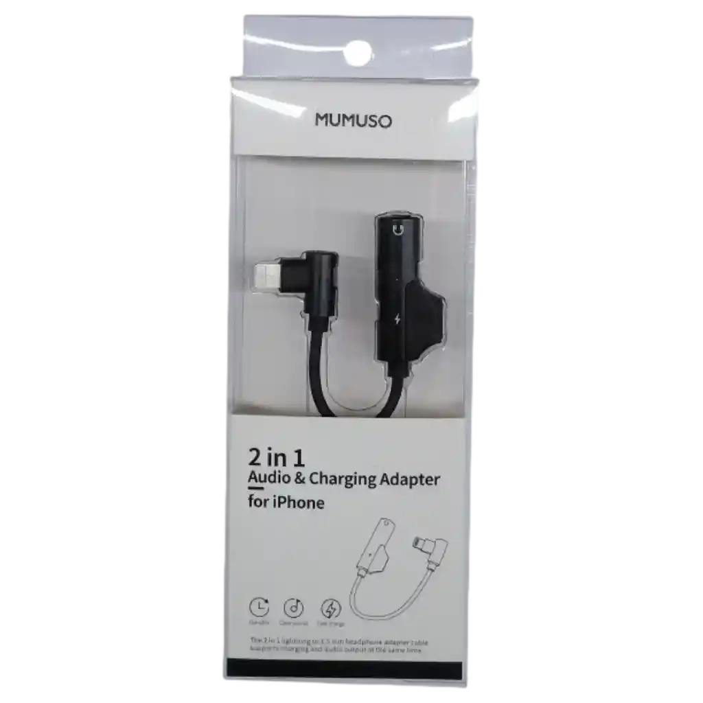 MUMUSO 2-in-1 Audio und Ladeadapter für iPhone (Schwarz) – vielseitig und praktisch für Musikgenuss und gleichzeitiges Laden.