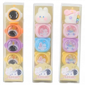 MUMUSO 4-in-1 Textmarker in pastellfarben mit bunten Motiven – ideal für Schule oder Büro.