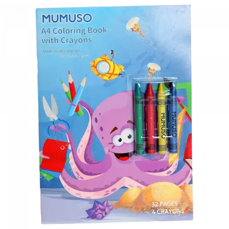 MUMUSO A4 Malbuch mit Wachsmalstiften (Unterwasserwelt) – 32 Seiten Spaß für kreative Kinder.