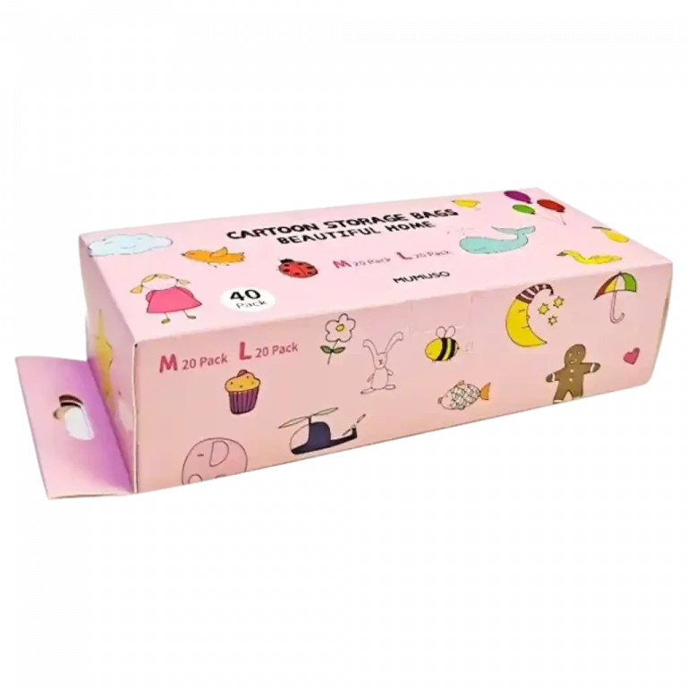MUMUSO Aufbewahrungsbeutel mit Cartoon-Motiven, 40 Stück (Pink) – ideal für Ordnung im Zuhause.