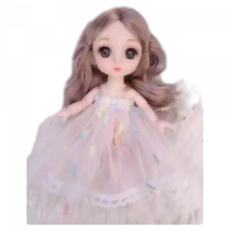 MUMUSO 15 cm Ball-Jointed Doll (Pink) – niedliche Puppe mit beweglichen Gelenken und buntem Kleid.