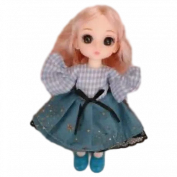 MUMUSO 15 cm große Ball-Jointed Puppe mit Schlüsselanhänger in kariertem Kleid – ideales Spielzeug für Kinder.
