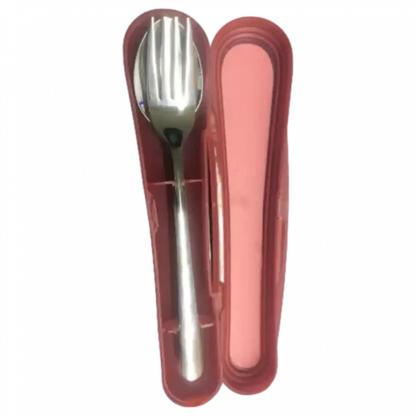 MUMUSO Besteckset aus Edelstahl in Pink – ideal für unterwegs, robust und leicht zu reinigen.