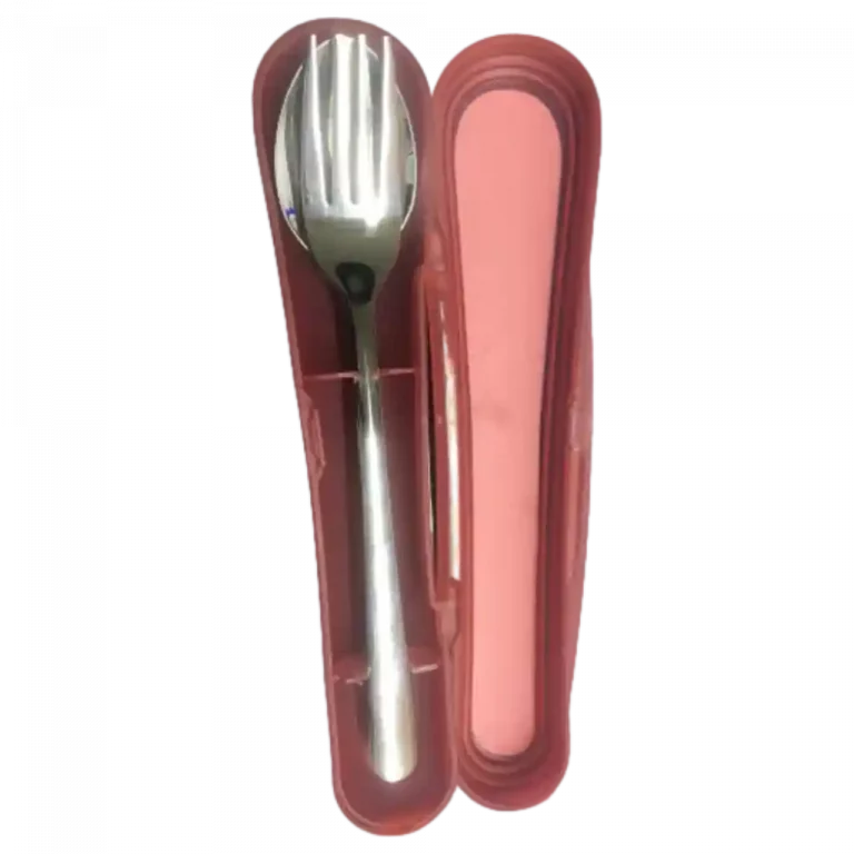 MUMUSO Besteckset aus Edelstahl in Pink – ideal für unterwegs, robust und leicht zu reinigen.