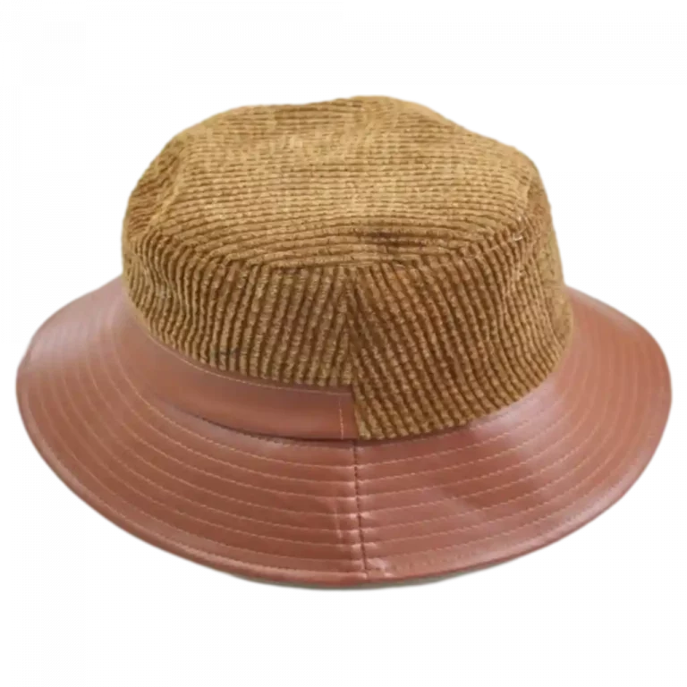 MUMUSO Bucket Hat aus Kunstleder und Cord, braun – stilvolles modisches Accessoire für jeden Anlass.